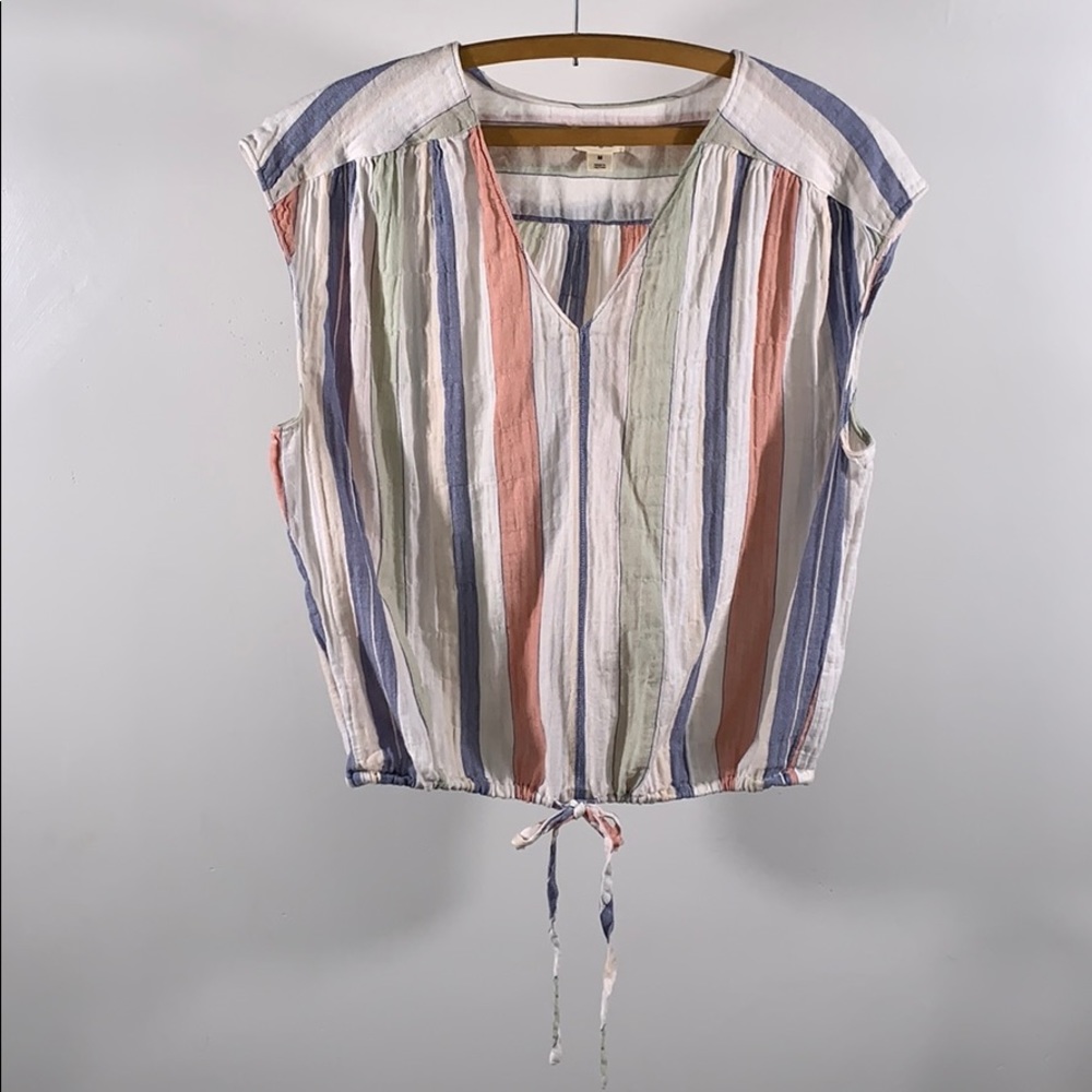 Boxy striped drawstring top neutral colors